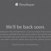 Trang web của Apple danh cho các phát triển ứng dụng đã bị gỡ xuống, thay vào đó là thông tin cảnh báo bị tấn công. Ảnh chụp màn hình (Nguồn: Cnet)