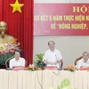 Chủ tịch Quốc hội Nguyễn Sinh Hùng phát biểu tại buổi làm việc với lãnh đạo chủ chốt An Giang. (Ảnh: Nhan Sáng/TTXVN)