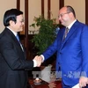 Chủ tịch nước Trương Tấn Sang tiếp ông Sergei Mikhailov Tổng Giám đốc hãng thông tấn ITAR-TASS. (Ảnh: Nguyễn Khang/TTXVN)