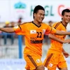 Cầu thủ trẻ Văn An ghi bàn cho SHB Đà Nẵng trong lượt trận đầu tiên vòng chung kết U.21 quốc gia báo Thanh Niên. (Nguồn: thanhnien.com)