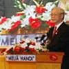 Chủ tịch Quốc hội Việt Nam, Chủ tịch Đại hội đồng AIPA-31 Nguyễn Phú Trọng đọc Diễn văn khai mạc. (Ảnh: Trí Dũng/TTXVN)
