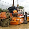Chuyển hàng cứu trợ cho người dân vùng lũ ở thành phố Quy Nhơn. (Ảnh: Thái Sơn/TTXVN)