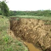 Sạt lở nghiêm trọng đê sông Lô thuộc địa phận xã Sầm Dương, Tuyên Quang. (Nguồn: Baotuyenquang.com.vn)