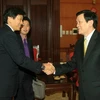 Thường trực Ban Bí thư Trương Tấn Sang tiếp Ngài Tsuyoshi Yamaguchi, Tổng thư ký Hội Hữu nghị Nhật Bản-Việt Nam. (Ảnh: Thống Nhất/TTXVN)
