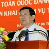 Ủy viên Bộ Chính trị, Thường trực Ban Bí thư Trương Tấn Sang phát biểu tại Hội nghị. (Ảnh: An Đăng/TTXVN)