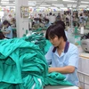 May xuất khẩu tại công ty dệt may Gia Định. (Ảnh: Thanh Vũ/TTXVN)