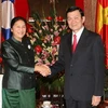 Chủ tịch nước Trương Tấn Sang tiếp Chủ tịch Quốc hội CHDCND Lào. (Ảnh: Nguyễn Khang/TTXVN)