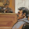 Hình vẽ Manssor Arbabsiar tại tòa. (Nguồn: Reuters)