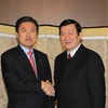 Chủ tịch nước Trương Tấn Sang tiếp ông Hur Nam-Sik, Thị trưởng thành phố Busan, đến chào. (Ảnh: Nguyễn Khang/TTXVN)