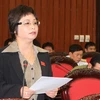 Bà Châu Thị Thu Nga, đại biểu Quốc hội thành phố Hà Nội phát biểu ý kiến. (Ảnh: Thống Nhất/Vietnam+)