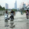 Tuyến đường Lương Định Của, quận 2 bị ngập sâu trong nước. (Ảnh: Hoàng Anh Tuấn/TTXVN)