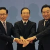 Thủ tướng Trung Quốc Ôn Gia Bảo, Thủ tướng Nhật Bản Yoshihiko Noda và Tổng thống Hàn Quốc Lee Myung-bak trong cuộc gặp ngày 13/4. (Nguồn: Getty Images)