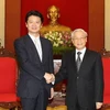 Tổng Bí thư Nguyễn Phú Trọng tiếp Bộ trưởng Ngoại giao Nhật Bản Gemba Koichiro đang thăm và làm việc tại Việt Nam. (Ảnh: Trí Dũng/TTXVN)