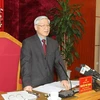 Tổng Bí thư Nguyễn Phú Trọng làm việc với Ban Thường vụ Tỉnh ủy Phú Thọ. (Nguồn: TTXVN)