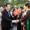 Chủ tịch nước Trương Tấn Sang đến thăm cán bộ, nhân viên Đại sứ quán Việt Nam, gặp gỡ đại diện cộng đồng người Việt Nam tại Đan Mạch. (Ảnh: Nguyễn Khang/TTXVN)