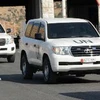 Đoàn xe chở nhóm chuyên gia hóa học LHQ tới khu vực biên giới Syria và Liban. (Nguồn: AFP/TTXVN)