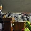 Tổng thống Afghanistan Hamid Karzai đang đọc diễn văn tại hội nghị thì xảy ra vụ tấn công. (Nguồn:THX/TTXVN)
