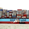 Tàu cứu hộ quá nhỏ bé với siêu tàu Grete Maersk. (Nguồn: Internet)