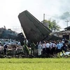 Chiếc máy bay Fokker 27 đã đâm xuống khu dân cư Rajawali gần sân bay quân sự Halim Perdanakusuma. (Nguồn: Internet)