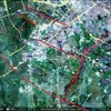 Một vài đứt gãy địa chất phần Tây Nam Hà Nội vẽ theo dị thường thủy văn (Nguồn: Google Earth)