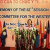 Phó Chủ tịch nước Nguyễn Thị Doan phát biểu chào mừng hội nghị. (Ảnh: Dương Ngọc/TTXVN).