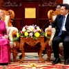 Phó Chủ tịch Quốc hội Lào Saysomphon Phomvihan tiếp bà Trương Thị Mai. (Ảnh: Hoàng Chương/Vietnam+) 