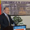 Ông Southideth Phommalat, Tổng lãnh sự Lào tại Thành phố Hồ Chí Minh phát biểu tại lễ kỷ niệm. (Ảnh: Hoàng Anh Tuấn/Vietnam+) 