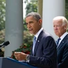 Tổng thống Hoa Kỳ Barack Obama (trước) phát biểu về tình hình Syria tại Nhà Trắng ở thủ đô Washington, ngày 31/8. (Nguồn: AFP/TTXVN)