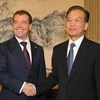 Thủ tướng Nga Dmitry Medvedev và Thủ tướng Trung Quốc Ôn Gia Bảo. (Nguồn: Getty)