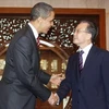 Thủ tướng Trung Quốc Ôn Gia Bảo (phải) trong cuộc gặp với Tổng thống Mỹ Obama. (Ảnh: Getty Images)