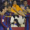Niềm vui của các cầu thủ Barca khi có chiến thắng trước Valladolid. (Ảnh: Reuters)