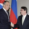 Ngoại trưởng Nga Lavrov (trái) và Ngoại trưởng Cuba Bruno Rodriguez. (Ảnh: Reuters)