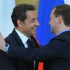 Tổng thống Medvedev và Tổng thống Sarkozy tại cuộc họp báo chung ở Saint-Peterburg. (Nguồn: Getty Images)