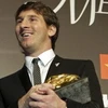Messi tại lễ nhận danh hiệu Chiếc giày vàng. (Nguồn: AP)