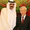Tổng bí thư Nguyễn Phú Trọng tiếp Quốc VươngQatar Hamad Bin Khalifa Al Thani. (Ảnh: Thống Nhất/TTXVN)
