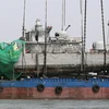 Phần đuôi tầu chiến Cheonan sau khi được trục vớt lên khỏi biển Hoàng Hải, ngày 15/4 vừa qua. (Ảnh: AFP/TTXVN)