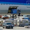 Công nhân đang bốc hàng lên máy bay của hãng All Nippon Airways, tại sân bay quốc tế Los Angeles ngày 30/10, California. (Nguồn: daylife)