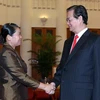 Thủ tướng Nguyễn Tấn Dũng tiếp Phó Thủ tướng thường trực Chính phủ Campuchia Men Sam An. (Ảnh: Đức Tám/TTXVN)