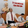 Phó Thủ tướng Nguyễn Xuân Phúc phát biểu tại buổi làm việc với lãnh đạo tỉnh Bình Định. (Ảnh: Ly Kha/TTXVN)