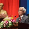 Chủ tịch Ủy ban nhân dân thành phố Hồ Chí Minh Lê Hoàng Quân phát biểu tại Lễ kỷ niệm. (Ảnh: Thanh Vũ/TTXVN)