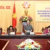 Chủ tịch Quốc hội Nguyễn Sinh Hùng chủ trì và phát biểu khai mạc Hội nghị đại biểu Quốc hội hoạt động chuyên trách. (Ảnh: Nhan Sáng/TTXVN)