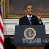 Tổng thống Mỹ Barack Obama phát biểu sau khi các công sở liên bang chính thức được mở cửa lại, tại Washington, DC., ngày 17/10. (Ảnh: AFP/TTXVN)