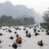 Đoàn thuyền đưa du khách đi lễ hội đầu năm dọc Suối Yến vào Chùa Hương. (Ảnh minh họa: Thanh Tùng/TTXVN)