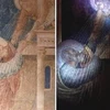 Một bức bích họa của Giotto dưới ánh sáng bình thường (trái) và tia tử ngoại. (Ảnh: TT&VH)