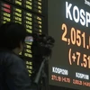 Chỉ số Kospi của Hàn Quốc trên bảng điện tử. Ảnh minh họa. (Nguồn: Reuters)
