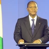 Tổng thống đắc cử Alassane Ouattara có bài phát biểu vào ngày 11/4 tại Abidjan. (Nguồn: Getty Images)
