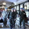 Các quan sát viên Liên hợp quốc tại Damascus ngày 17/4. (Nguồn: AFP/TTXVN)
