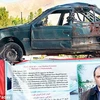 Một trong ba chiếc xe bị dánh bom được mang ra trưng bày tại Tehran. (Nguồn: Daily mail) 