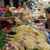 Một quầy bán thịt gà tại chợ ở thủ đô Phnom Penh ngày 29/1. (Nguồn: AFP/TTXVN)