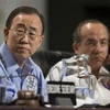 Tổng thư ký Liên hợp quốc Ban Ki-Moon và Tổng thống Mexico Felipe Calderon tại hội nghị ngày 7/12. (Nguồn: AFP/TTXVN)